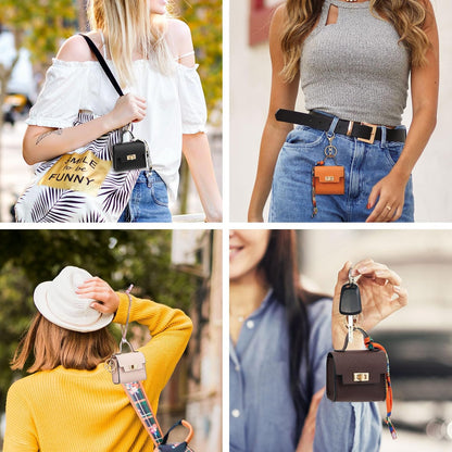 Mini Leather Square Bag Pendant Keychain with Colorful Strap