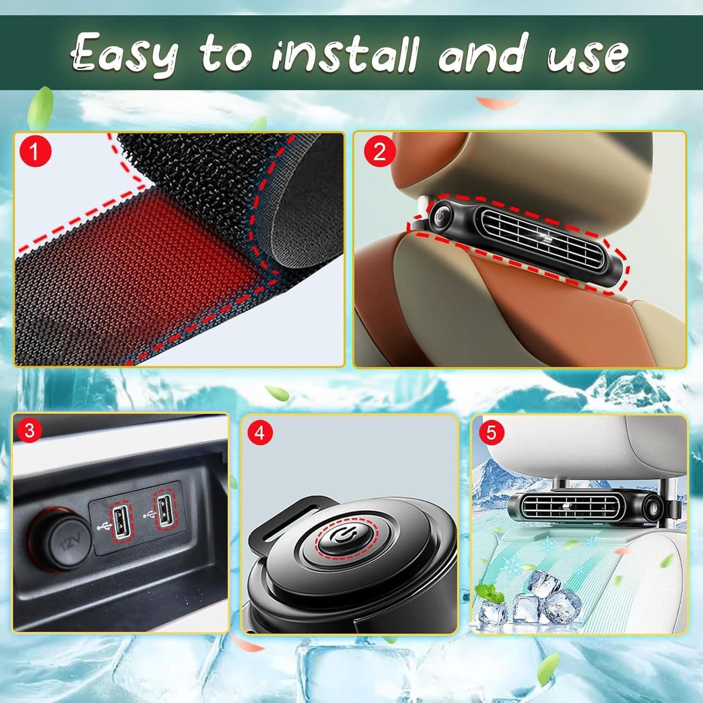 Mini Car Mounted Seat Back Cooling Fan 3 Speed for SUV RV Truck