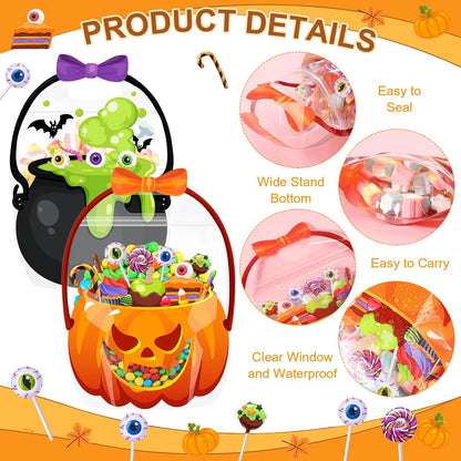 20Pcs Halloween Bags Plastic Pumpkin Clear Sealed Pouches with Handles Resealable Scary