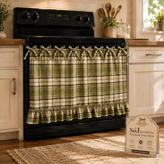 Christmas Curtains, Double-Sided Thick Fabric Gingham Plaid Stovetop Cover