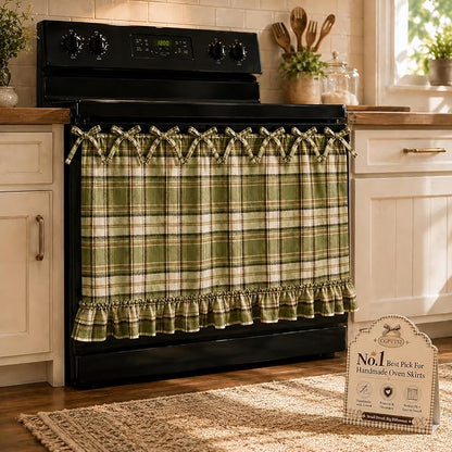 Christmas Curtains, Double-Sided Thick Fabric Gingham Plaid Stovetop Cover