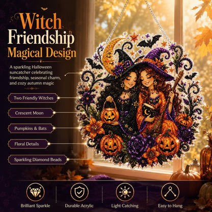 Halloween Witch Friendship Diamond Art Window Suncatcher - Halloween Pearl Art Kit