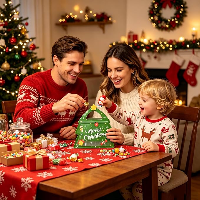 30 Pcs Christmas Party Candy Resealable Bags, Christmas Tree Shaped Plastic Zipper Snack Bags with Handles