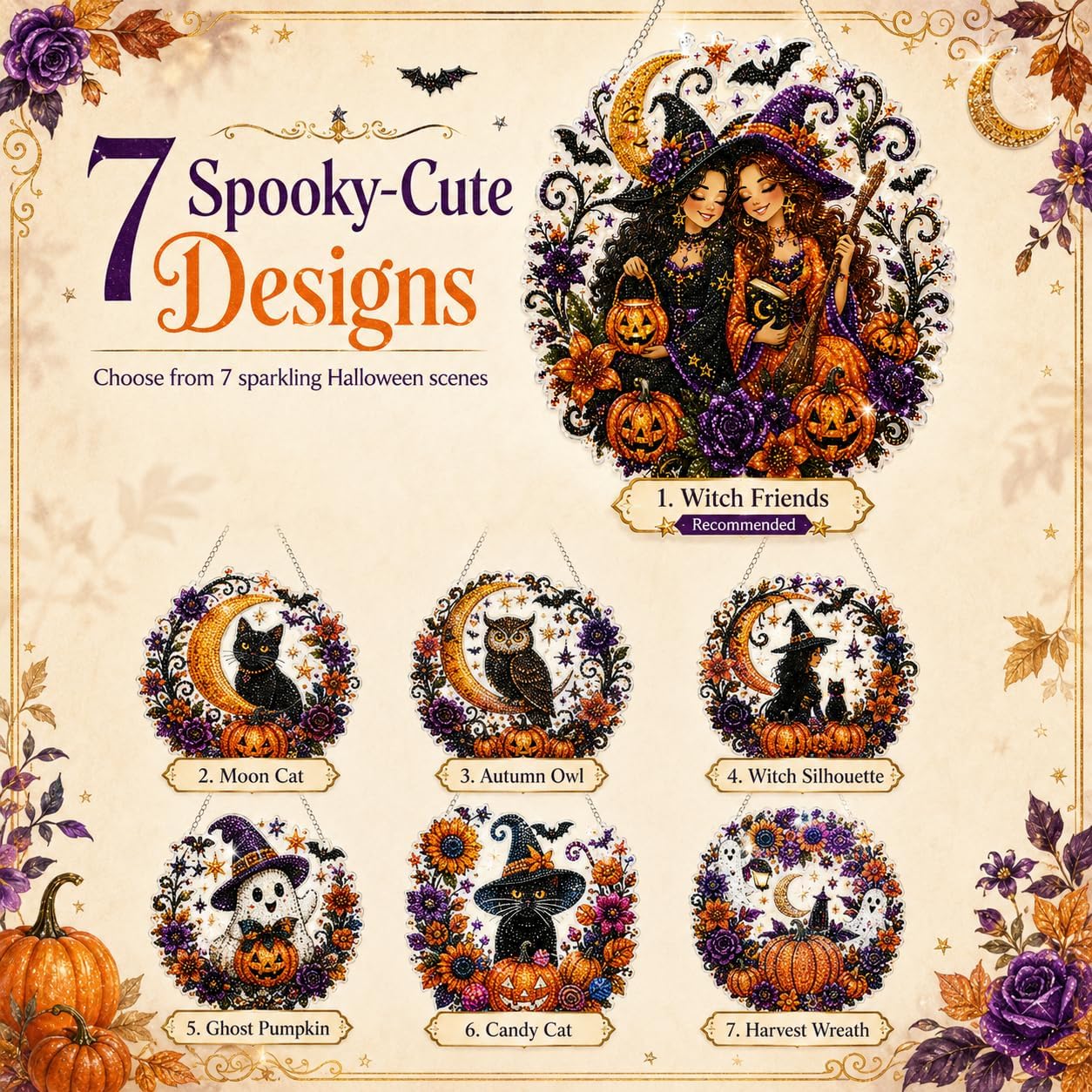 Halloween Witch Friendship Diamond Art Window Suncatcher - Halloween Pearl Art Kit