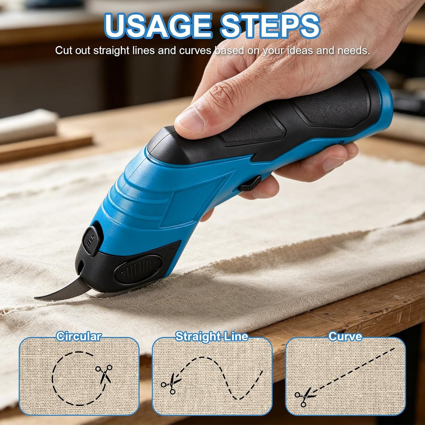 Cordless Electric Scissors, Rechargeable Power Fabric Cutter 10000RPM