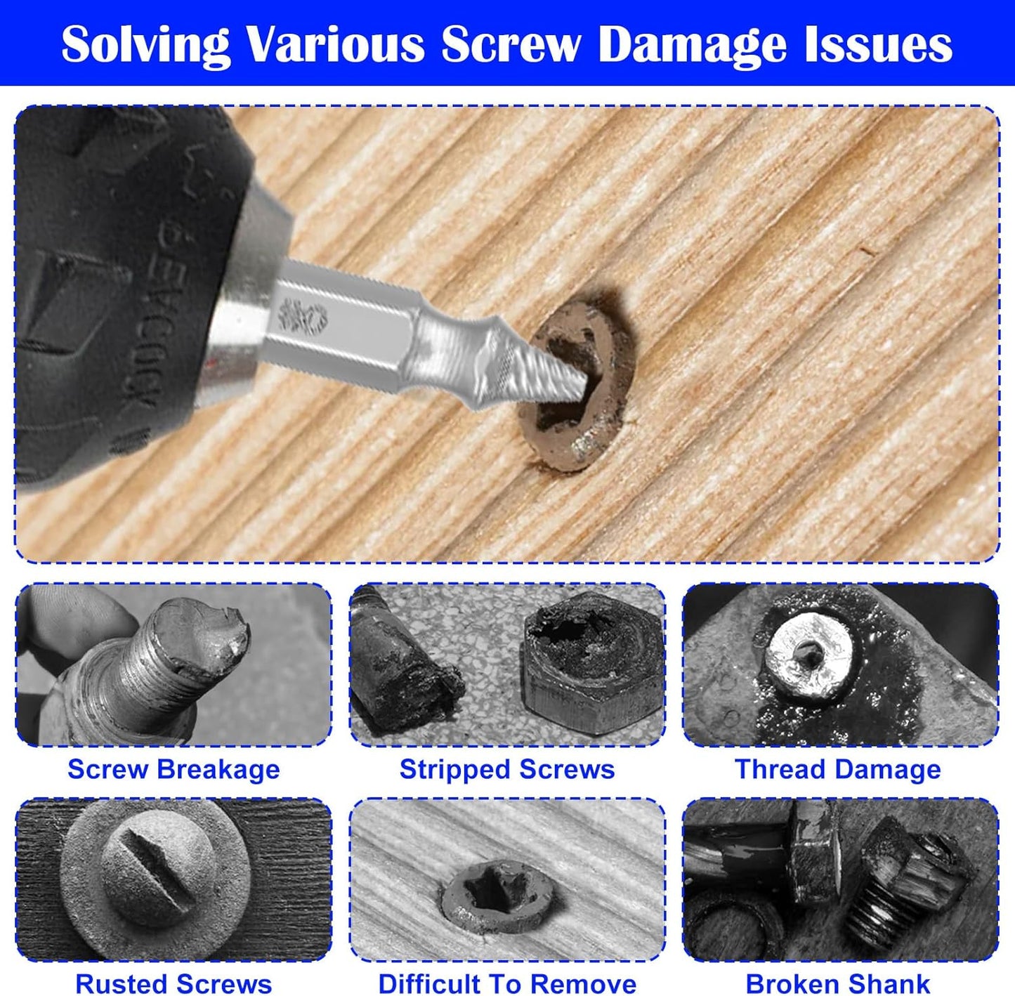 6 Pcs Stripped Screw Extractor Set Hss Damaged Screw Remover and Extractor Nuts & Bolts Drill Bit Tools