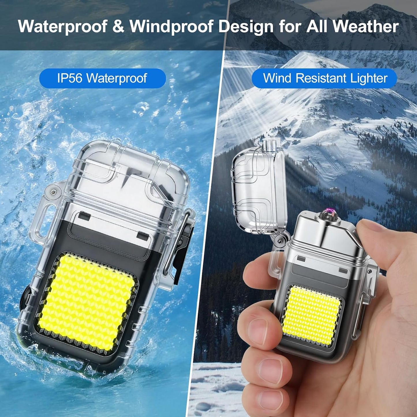 Waterproof Lighter of 3 Modes Windproof Flashlight,, Electric USB Rechargeable