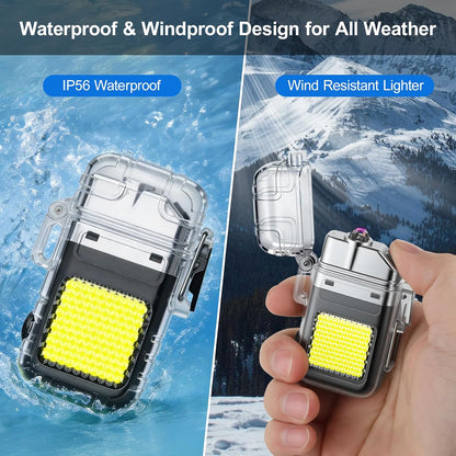 Waterproof Lighter of 3 Modes Windproof Flashlight,, Electric USB Rechargeable