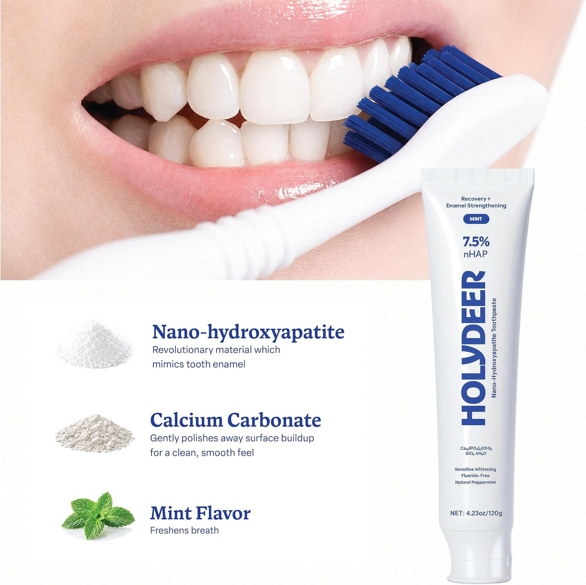 Nano-Hydroxyapatite Toothpaste, Mint, 7.5% nHAP, Fluoride-Free
