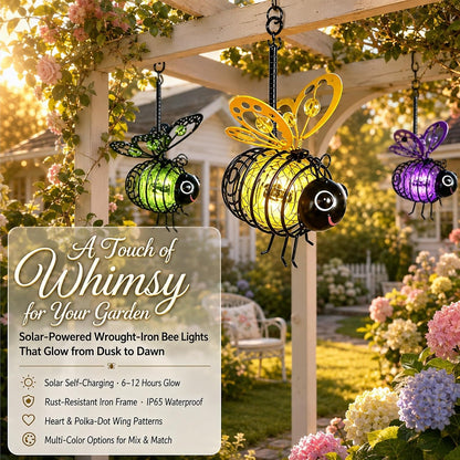 Hanging Solar Bee Light Outdoor Garden Decor Dots Bee Blossom Gifts