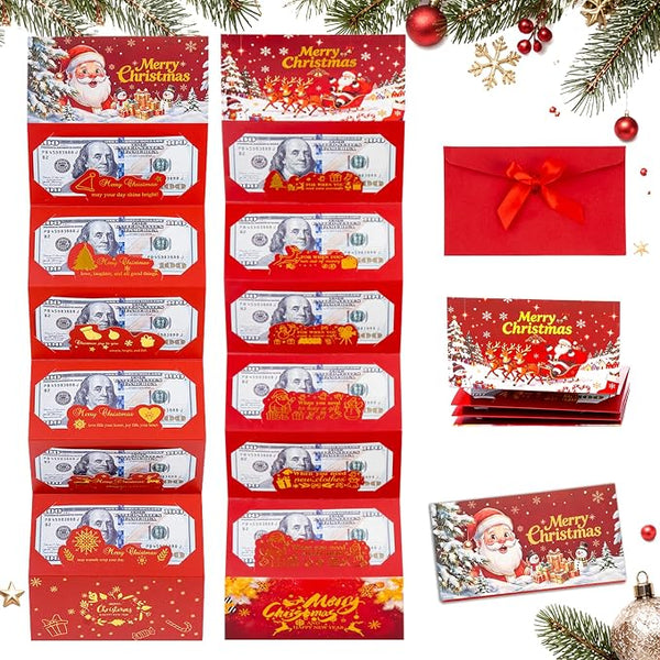 2Pack Christmas Cash Gift Card Holder, Money Holder with Santa Envelope with 6 Slots