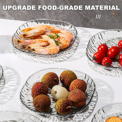8Pcs Dinner Plates Set with Draining Rack Transparent Dinner Dishes Water Ripple Salad Plate Reusable