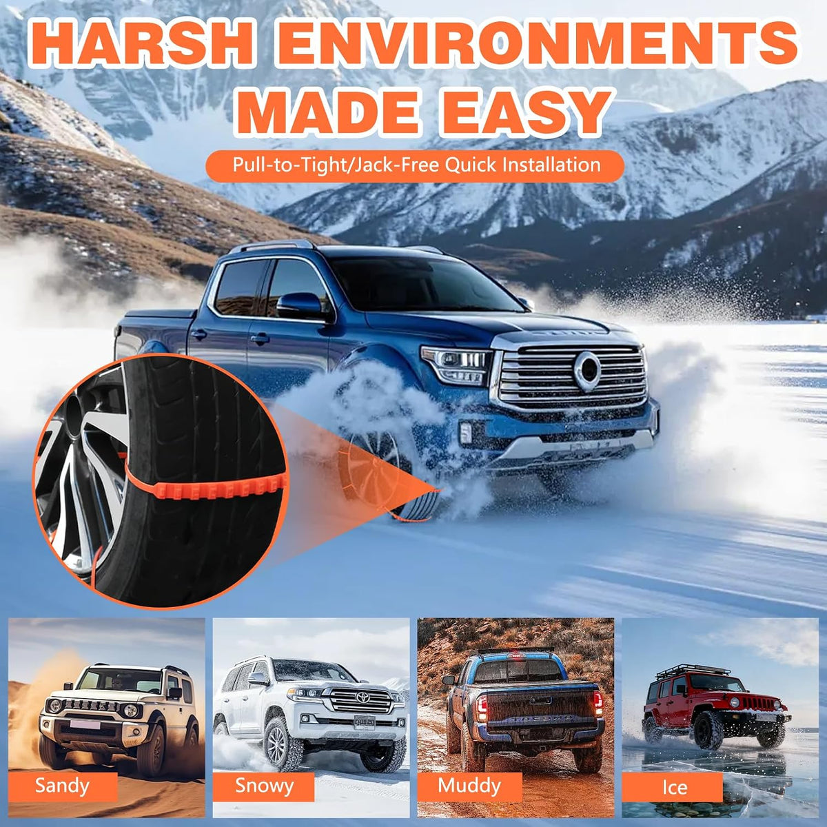 10PCS Reusable Snow Tire Chains for Trucks & SUVs,Emergency Anti-Skid Traction Chains,Heavy Duty Plastic Wheel Cables