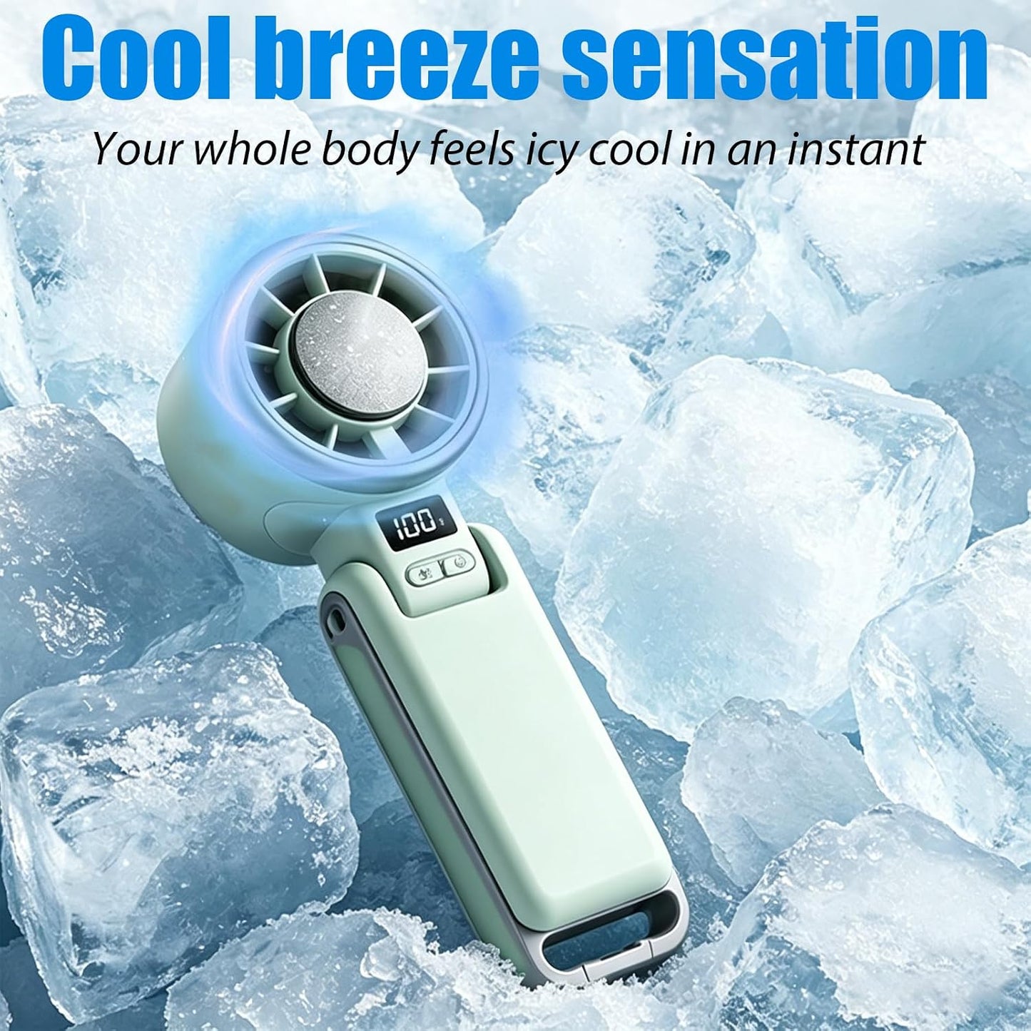 Portable Handheld Turbo Fan with Ice Cooling, 4000mAh Rechargeable
