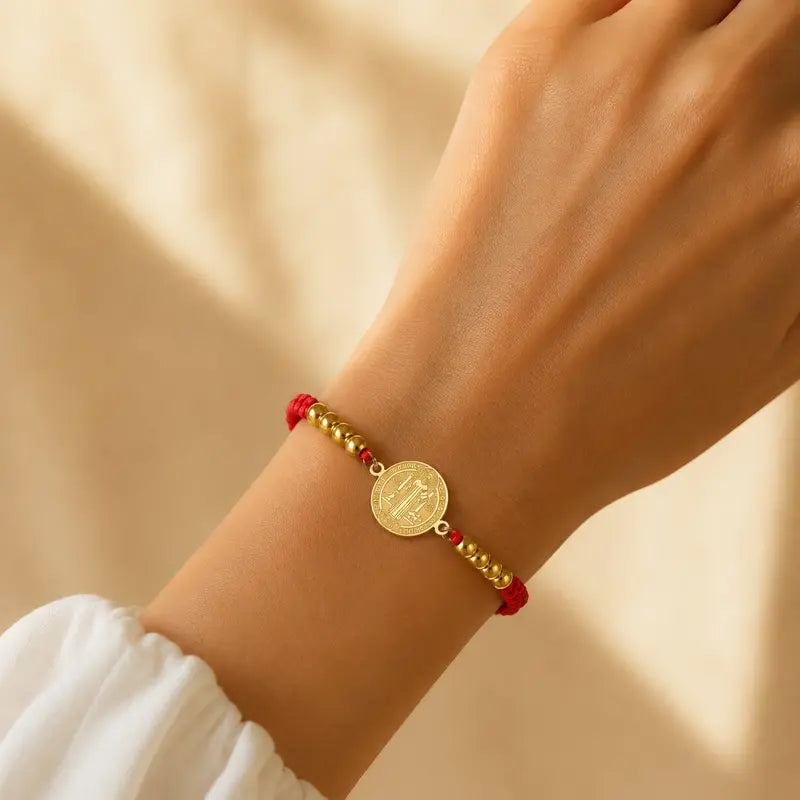 St. Benedict Bracelets Cross Charm and Black&Red Adjustable Cord