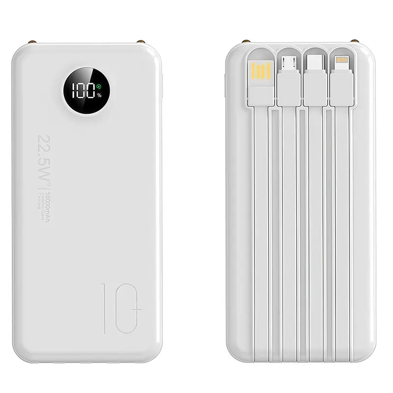 10000mAh Compact Portable Power Bank Charger - 22.5W Fast Charging Battery Power Bank with Built-in Cables