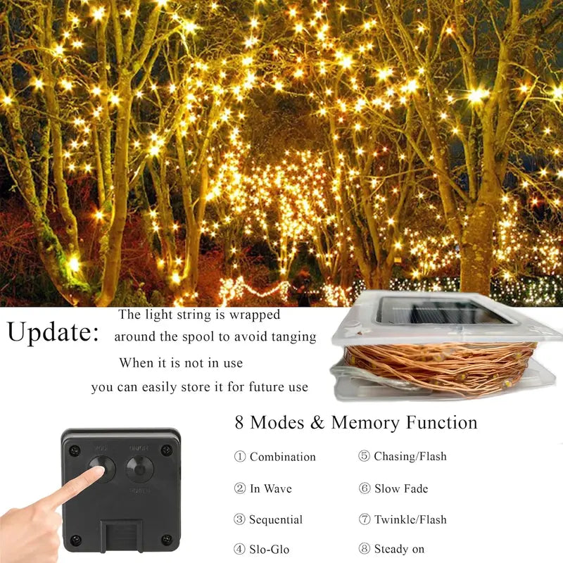 2-Pack Solar Outdoor String Lights, 80FT 200 LED Waterproof 8 Modes
