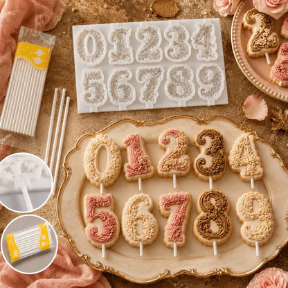 1Set Vintage Rose Floral Number Shape Silicone Mold - Baking Accessories