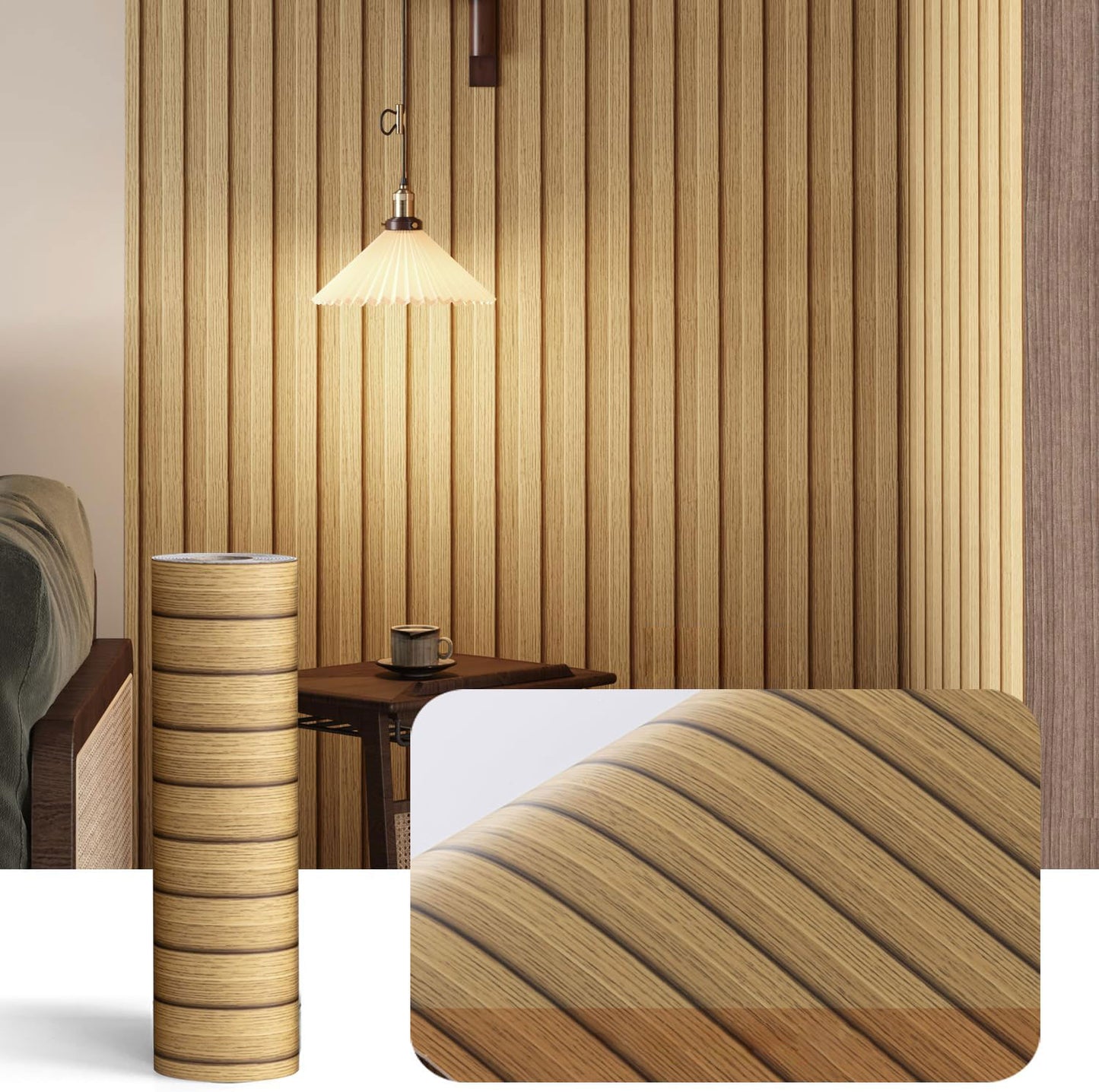 Wood Grain Slat Wall Panels Peel and Stick Faux Wood Thick Wallpaper