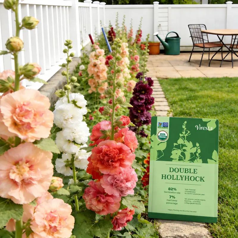 500 PCS Hollyhock Pip– Colorful Tall Blooms, Heirloom & Non-GMO