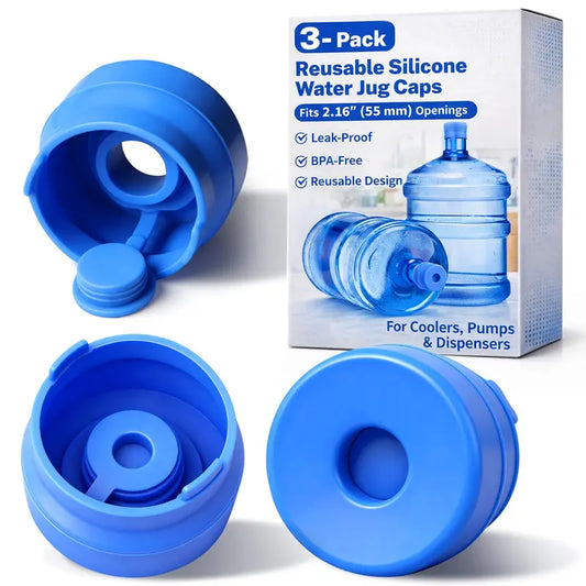 3Pack 3 & 5 Gallon Water Jug Caps, Non-Spill Leak Free Silicone Covers