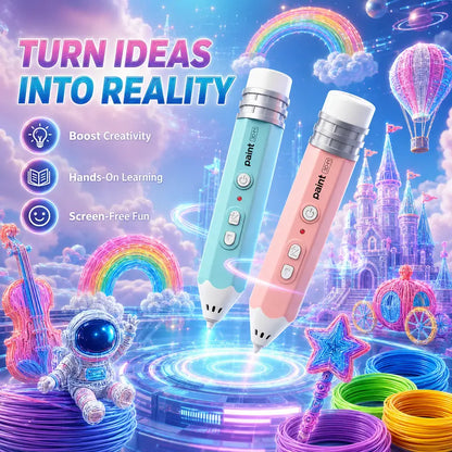 Kid-Friendly 3D Printing Pen for Rechargeable DIY Art Tool with Colorful PLA Filaments
