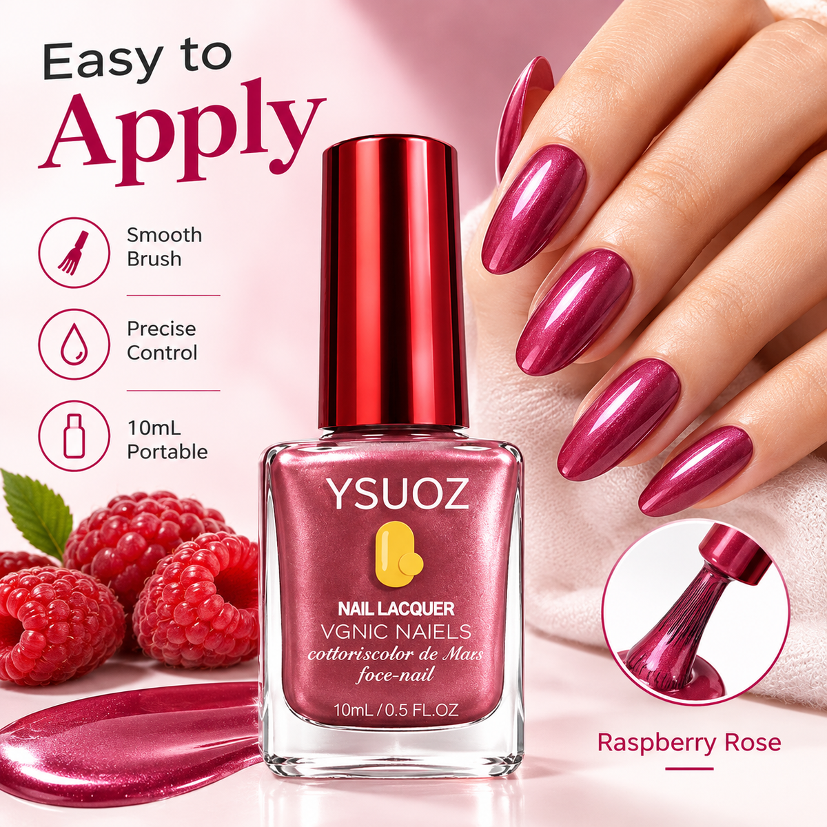 2Pcs Raspberry Rose Mirror-Finish Nail Strengthener – Natural & Quick-Drying
