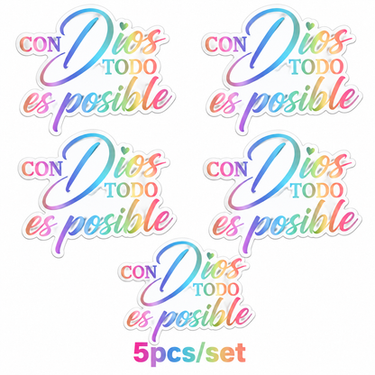 5PCS Con Dios Todo Es Posible Spanish Inspirational Faith Decal Cute Durable Vinyl Sticker