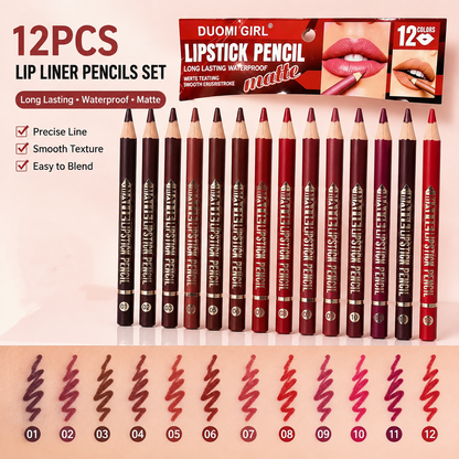12PCS/set Lip Liner Pencils Set Pack for Shaping & Sculpting Lips with a Pencil Sharpener
