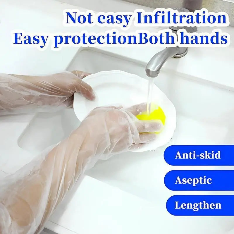 10 Pairs Disposable Long Arm Gloves with Elastic Cuff Household Cleaning