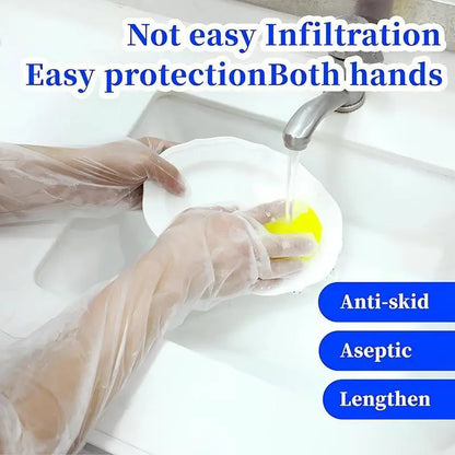 10 Pairs Disposable Long Arm Gloves with Elastic Cuff Household Cleaning