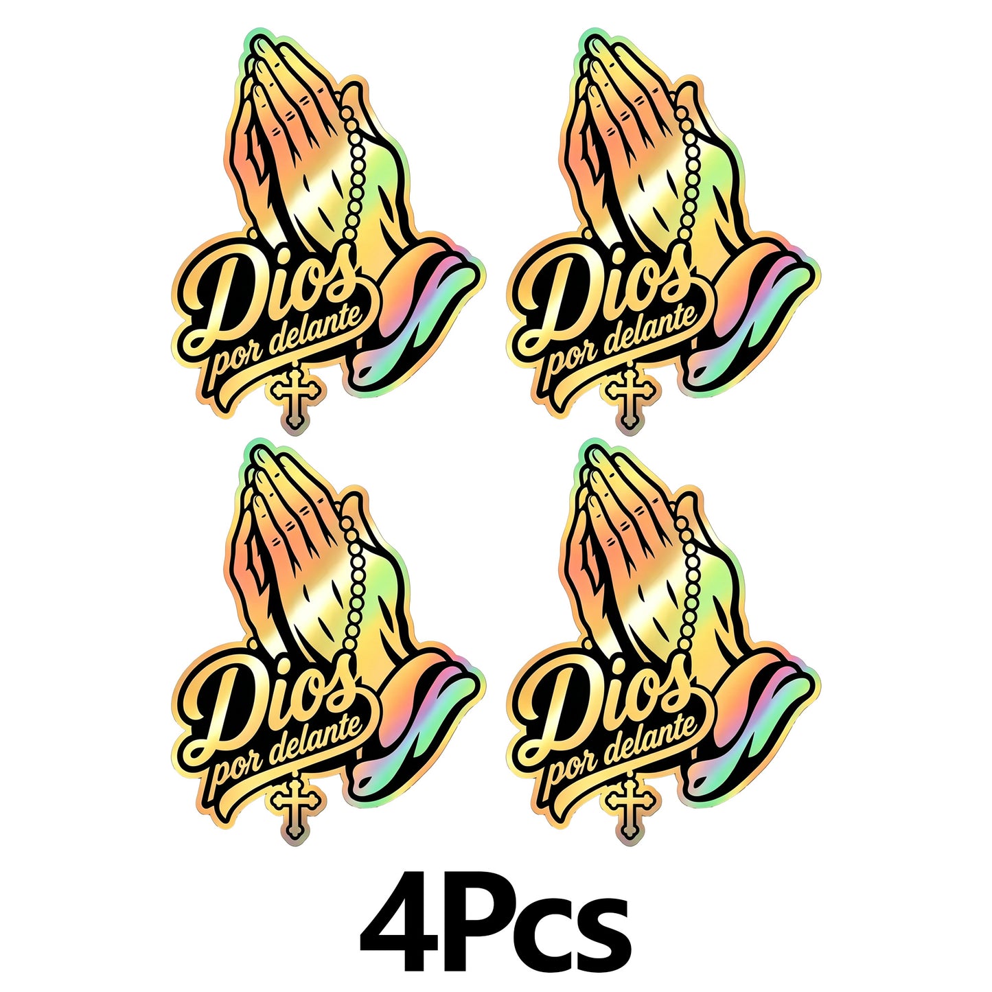 4PCS Dios por delante manos orando Car Sticker – Holographic Religious Faith Vinyl Decal