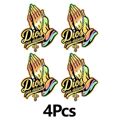 4PCS Dios por delante manos orando Car Sticker – Holographic Religious Faith Vinyl Decal