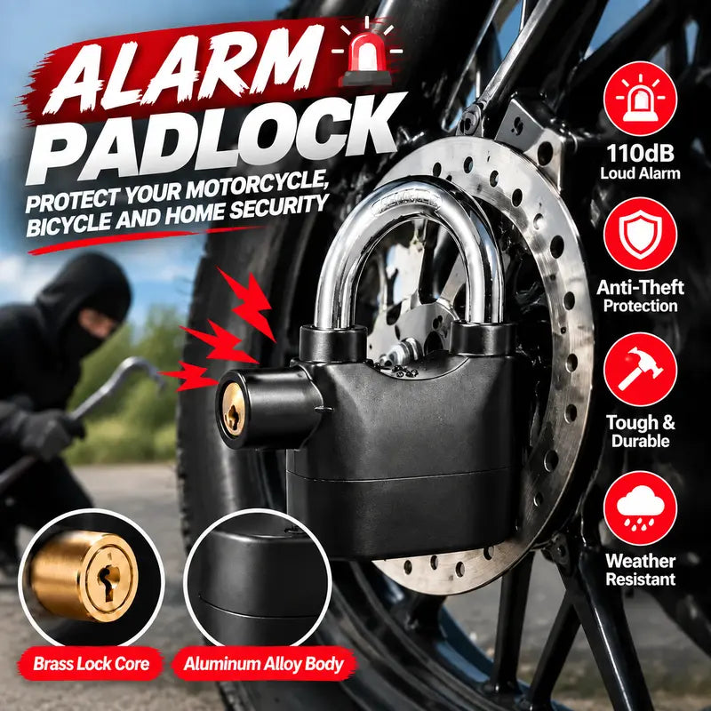 Alarm Padlock with 110dB Loud Sound, Solid Aluminum Body Brass Lock Core