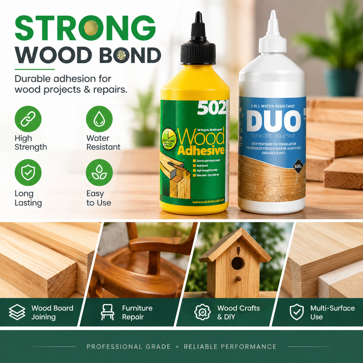 2 in 1 All Purpose Weatherproof Wood Adhesive – Suitable for Typical Wood Bonding Applications（2Pack）