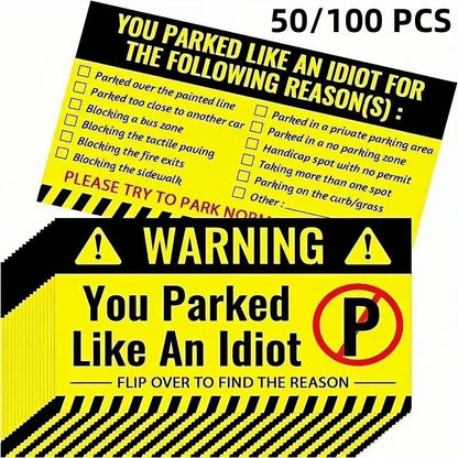 Funny Parking Cards Pack of 50/100Pcs, Car Truck Motorcycle Warning Cards No-Parking Reminder