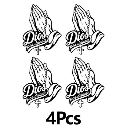 4PCS Dios por delante manos orando Car Sticker – Holographic Religious Faith Vinyl Decal