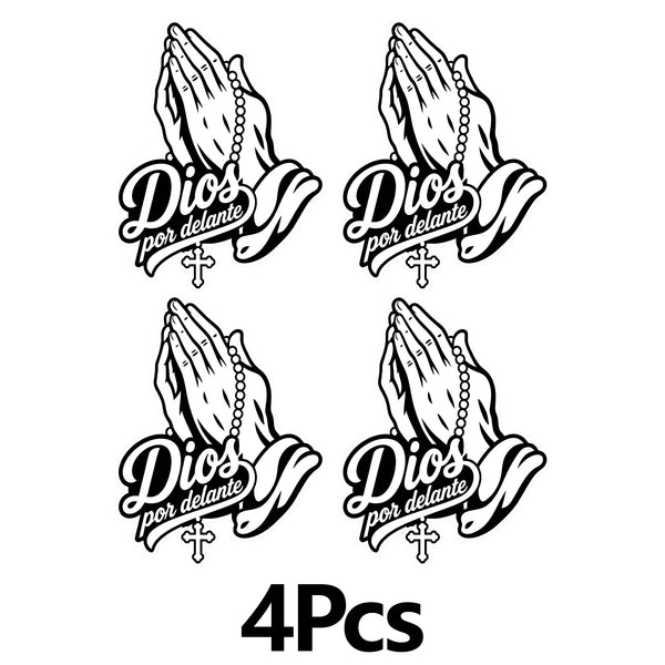 4PCS Dios por delante manos orando Car Sticker – Holographic Religious Faith Vinyl Decal