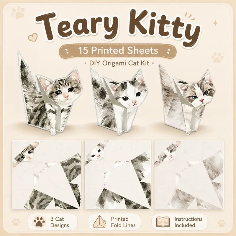 60PCS 3D Cat Origami Kit, DIY Paper Cat Craft Set