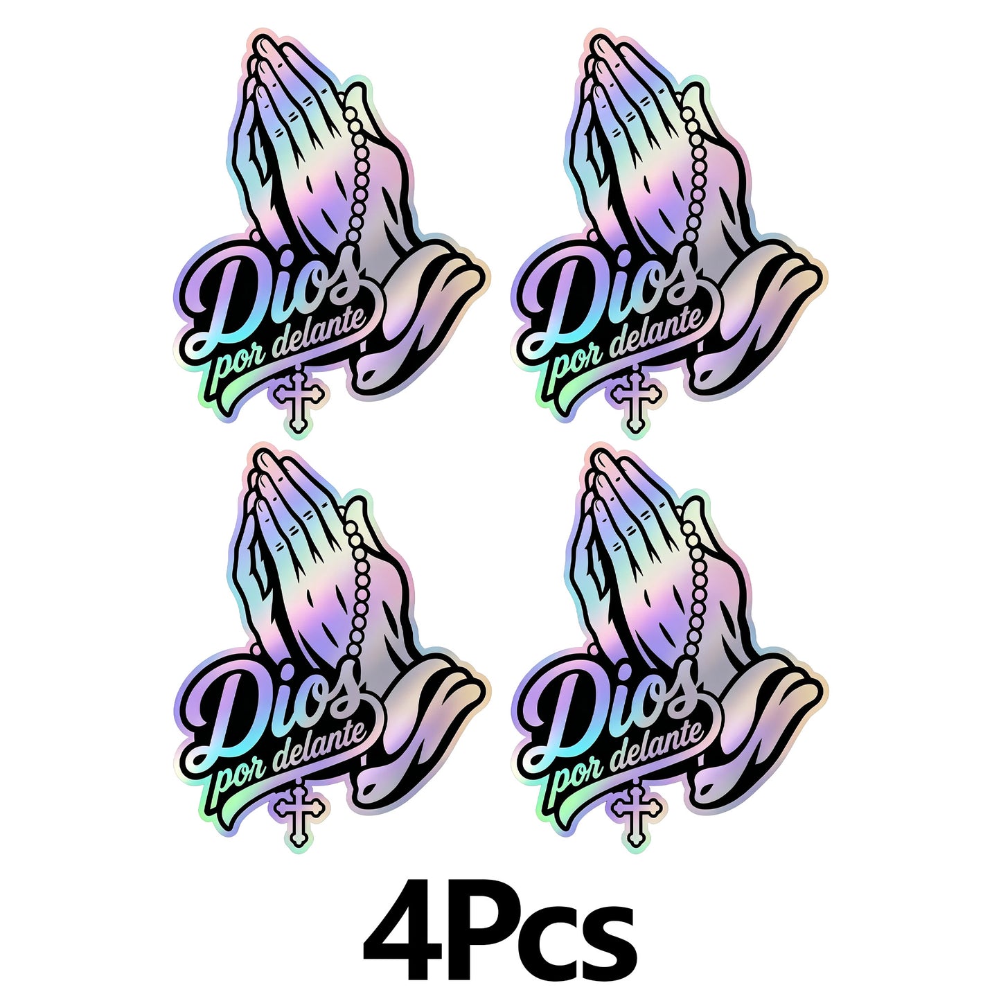 4PCS Dios por delante manos orando Car Sticker – Holographic Religious Faith Vinyl Decal