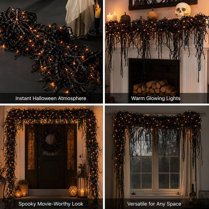 Spooky Chic: Halloween Fireplace Decor Set Halloween Fireplace Decor Set with LED Black Vine Lights