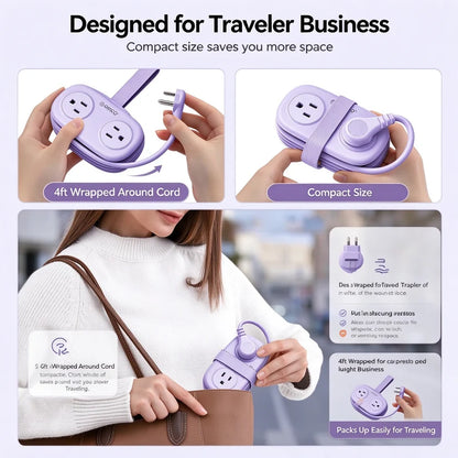 ORICO Purple Travel Power Strip with 4 AC Outlets 3 USB Ports
