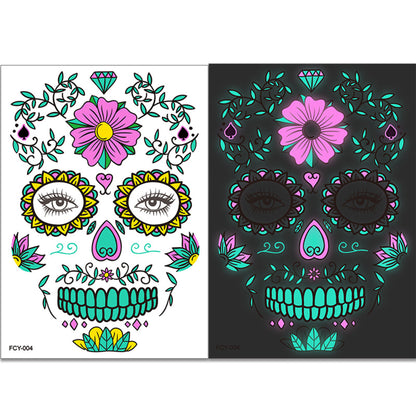 4pcs/set Halloween Glow Tattoos - UV Reactive Sugar Skull Face Decals