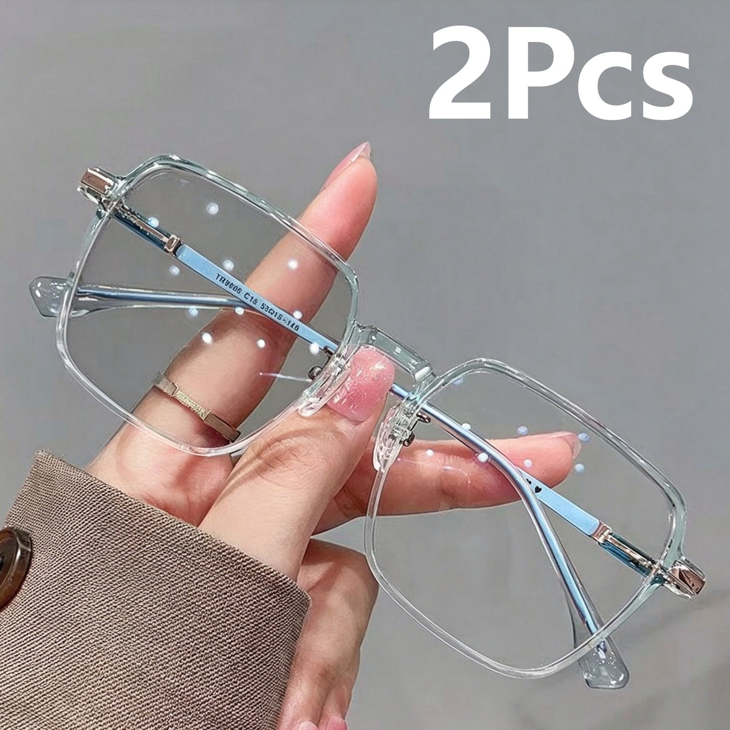 Unisex Classic Photochromic Light-Sensitive Anti-Blue Light Square Alloy-Frame Eyeglasses