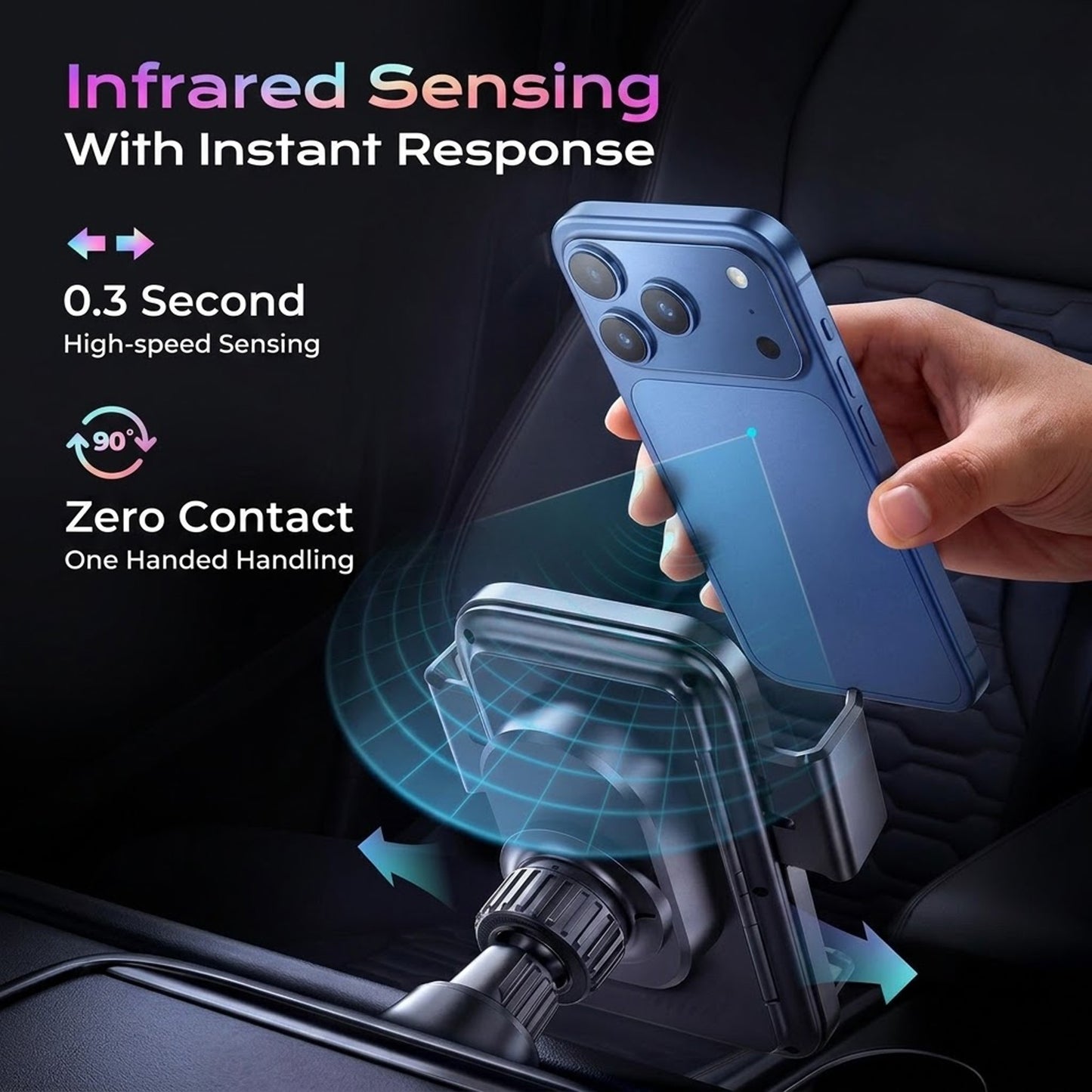 Phone Holders for Car, Cell Phone Mount 15W Wireless Car Charger with Induction Opening and Closing