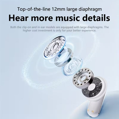 2-in-1 Ear Clip & Semi-In-Ear Wireless Headphones, 2026 Model with Digital Display Charging Case