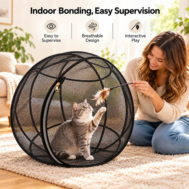 Collapsible Cat Rolling Playpen - Breathable Mesh Outdoor Pet