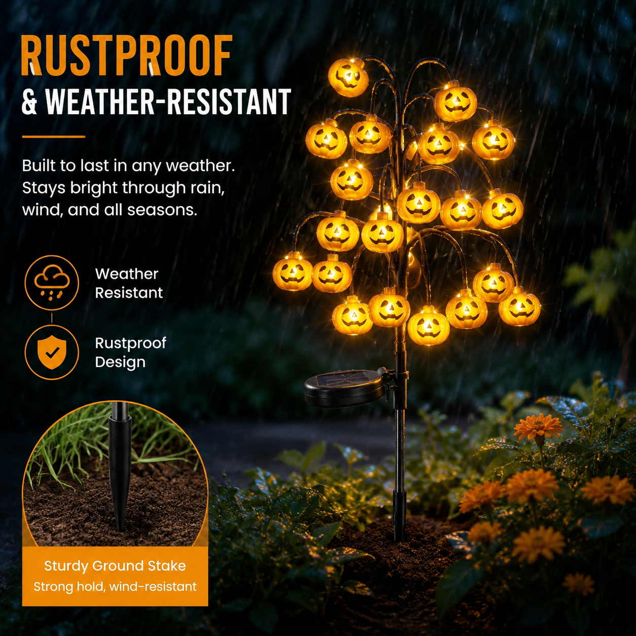 Halloween Solar Lights Pumpkin Waterproof Ground Stakes | Funny Outdoor Halloween Lights