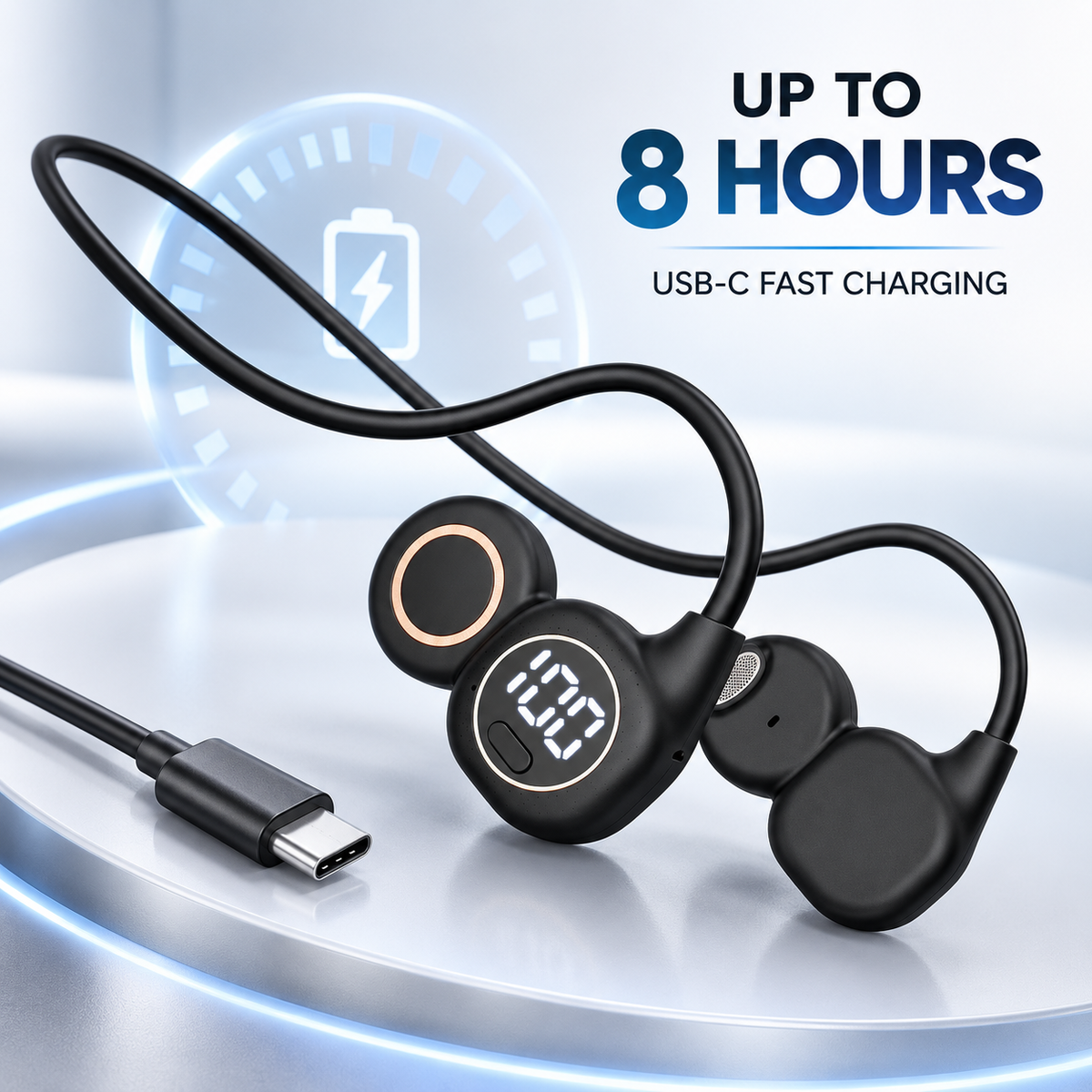 Wireless Open-Ear Sports Headphones Bluetooth 6.0, Air Conduction Neckband Earbuds with LED Power Display