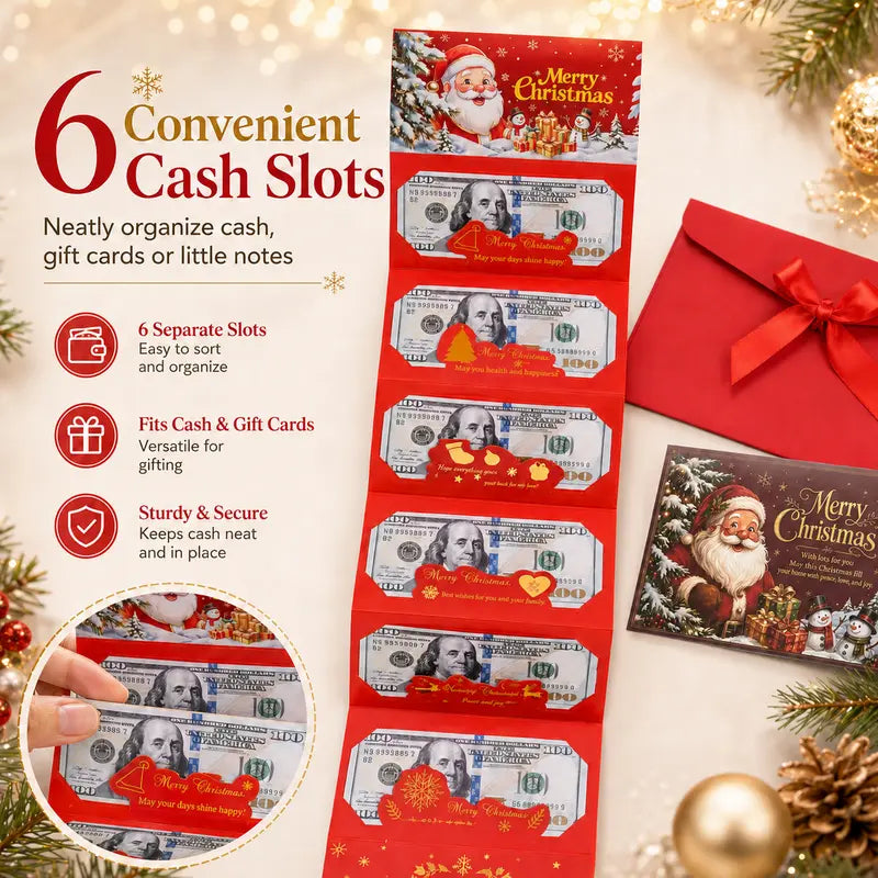 2Pack Christmas Cash Gift Card Holder, Money Holder with Santa Envelope with 6 Slots